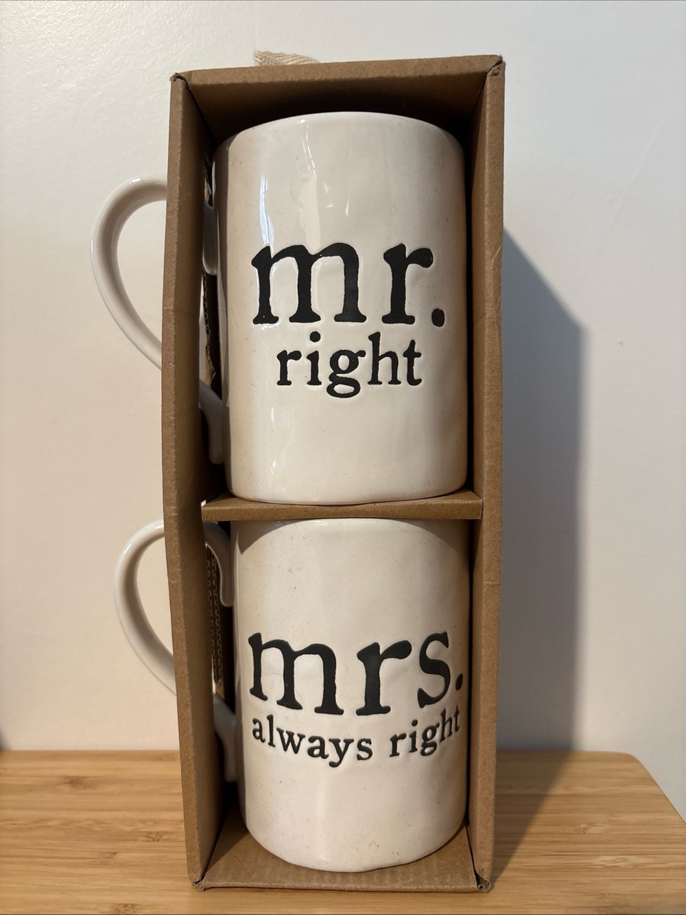 Gift Set Mr. Right & Mrs. Always Right White Ceramic Mug Set Wedding Engagement